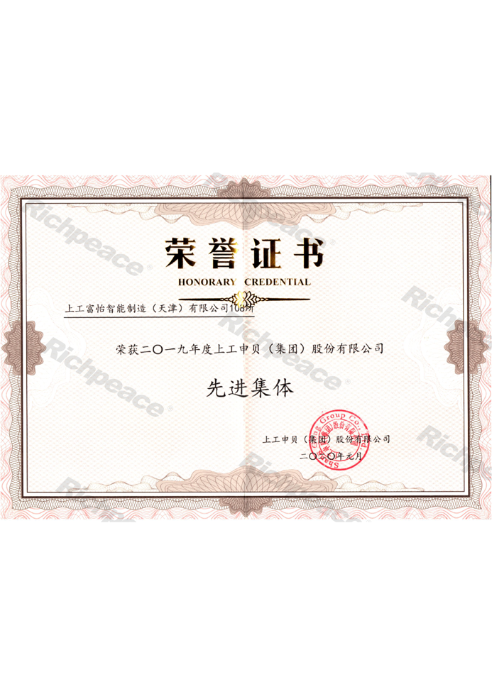 2019年度上工集團(tuán)先進(jìn)集體證書